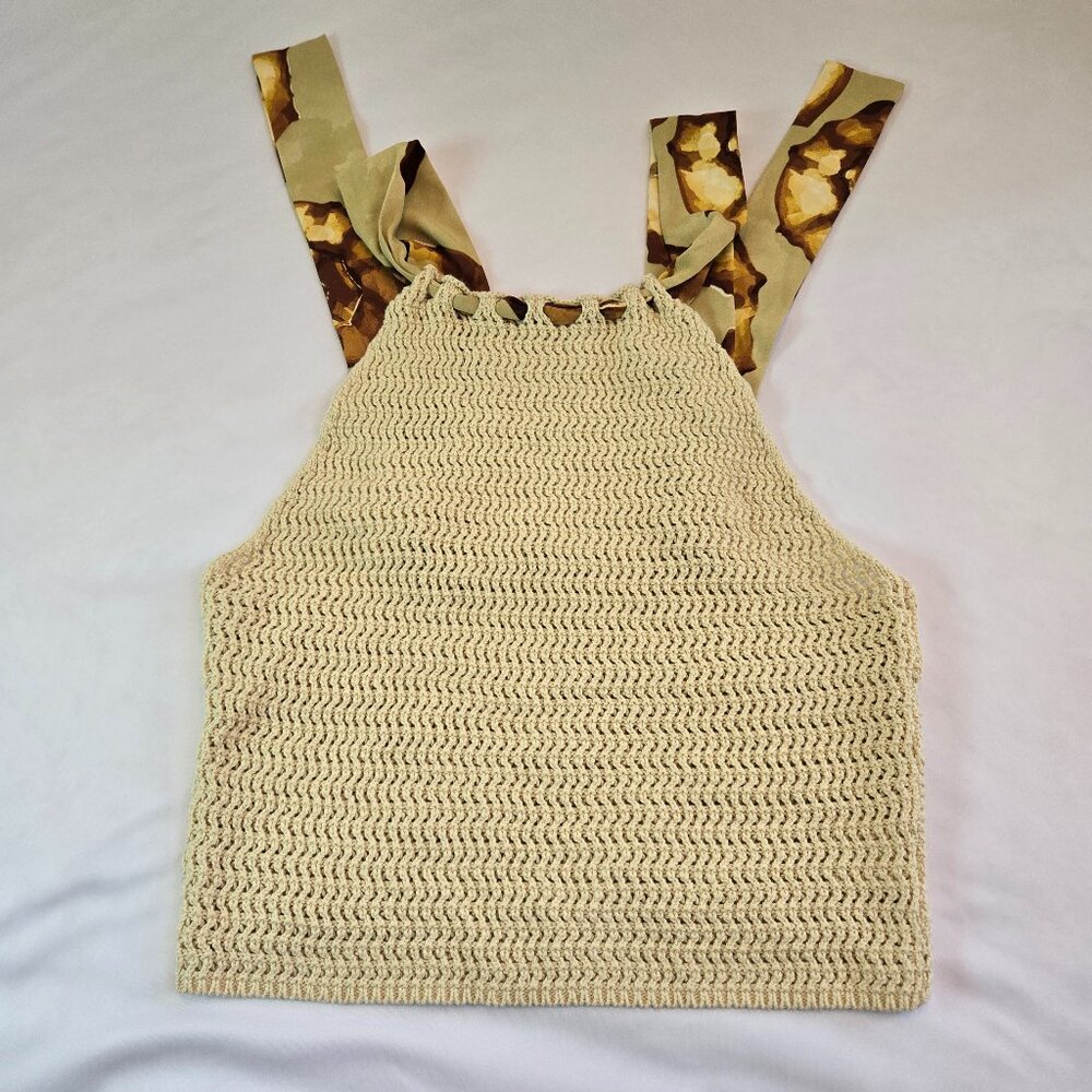 HOUSE OF HARLOW 1960 Women's Crochet Halter Top  Sz: S Beige